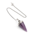 Cone-shaped natural purple amethyst crystal dowsing pendulum with vintage silver floral metal - Amethyst