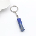 Lapis lazuli bamboo shape keychain with silver metal ring and dark blue natural stone - Lapis Lazuli 1Pc