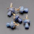 Colgantes de hongo de piedra azul hechos a mano con alambre de metal dorado envuelto - Aventurina Azul