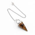 Tiger eye stone cone pendulum with silver engraved metal cap and link chain - Tiger's Eye
