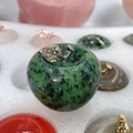 35mm green stone apple ornament with silver metal leaf and crystal inlay decor - Green Spotted Stone (Silver Leaf) / 45X33mm