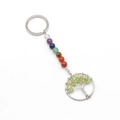 Porte-clés Arbre de Vie fait main avec cristaux verts et 7 perles de chakra colorées - Prehnite