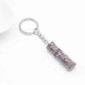 Bamboo shaped rhodonite crystal gemstone keychain with silver metal ring - Rhodochrosite 1Pc