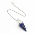 Cone-shaped lapis lazuli crystal pendulum with ornate silver-tone cap and chain - Lapis Lazuli