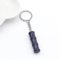 Deep blue sand stone bamboo-shaped keychain pendant with silver metal ring - Blue Sandstone 1Pc (Synthetic)