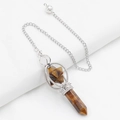 Péndulo de ojo de tigre Merkaba con colgante de cristal hexagonal plateado - Ojo de tigre