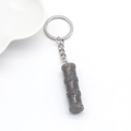 Bamboo shaped natural jasper stone keychain with silver metal ring and red spotted texture - African Bloodstone 1pc