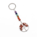 Porte-clés Arbre de Vie avec sept perles de chakra et pendentif en pierre naturelle - Jaspe Rouge