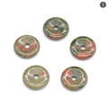 Five unakite natural stone donut beads with green and orange patterns for jewelry making - Unakite