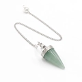 Conical green aventurine crystal pendulum with silver flower cap and chain - Green Aventurine