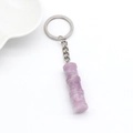 Bamboo shaped purple amethyst crystal keychain with silver ring for bag decor - Lepidolite 1Pc