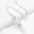 Colgante estrella merkaba de cuarzo rosa, prisma hexagonal con cadena plata y soporte - Cuarzo rosa