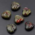 Polished heart-shaped natural green and red stones for DIY jewelry crafts set of six - Dragon Blood Stone