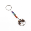 Porte-clés Arbre de Vie en œil de tigre avec sept perles de chakra colorées - Œil de tigre