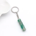 Bamboo shaped keychain in green and white faux crystal stone with silver metal ring - Fluorite 1Pc