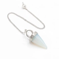 Conical opal crystal pendulum with engraved silver metal chain for yoga energy - Synthetic Opal