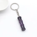 Bamboo shaped purple amethyst gemstone keychain with silver metal ring for bags - Amethyst 1pc