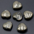 Set of six heart-shaped polished pyrite stones with metallic golden luster - Pyrite