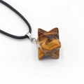 Pendentif étoile Merkaba en œil de tigre naturel avec cordon noir tressé - Œil de tigre