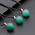 Three green tiger eye aventurine 14mm round stone pendants with black woven necklaces - Green Aventurine