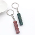 Bamboo shaped agate and jadeite gemstone keychains in reddish-brown and deep green - Indian Agate 1pc