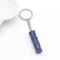 Blue sodalite natural stone bamboo joint keychain with silver metal ring ornament - Sodalite 1Pc