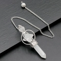 Polished white crystal Merkaba pendulum with silver metal chain and hexagonal column point - White Crystal