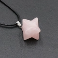 Pendentif étoile Merkaba en quartz rose naturel de 24mm avec cordon tressé noir - Quartz rose