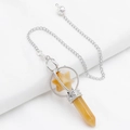 Orange Merkabah crystal pendulum with hexagonal star pendant and silver metal chain - Topaz