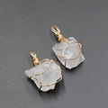 Two natural clear quartz wire-wrapped pendants with elegant golden metal wire finish - White Crystal
