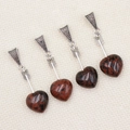 Natural heart stone pendants with silver Cupid arrow accents in red and black jasper - Mahogany Obsidian (With Leather Cord)