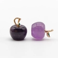 Natural amethyst apple pendant with golden leaf detail for DIY jewelry making - Amethyst 1PC