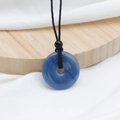 Blue aventurine crystal donut pendant necklace with adjustable black braided rope cord - Blue Aventurine