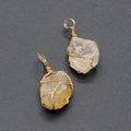 Handcrafted wire-wrapped natural citrine crystal pendant with golden metal wire design - Citrine