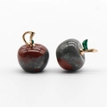 Apple-shaped spotted stone pendant with golden metal leaf for DIY jewelry - African Bloodstone 1Pc