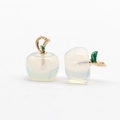 Opaline apple earring pendant with gold metal hooks and green enamel leaf detail - Synthetic Opal (1Pc)