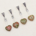 Set of four heart-shaped unakite crystal pendants with silver cupid arrow metal loops - Unakite (With Leather Cord)