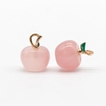 Pink quartz apple pendant with gold metal leaf for DIY necklace and earring making - Rose Quartz 1PC