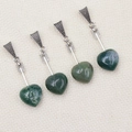 Moss agate heart pendant with silver arrow accent for DIY jewelry making set of four - India Agate (With Leather Cord)