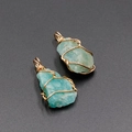 Handmade wire-wrapped natural amazonite crystal pendant necklace in gold finish - Amazonite