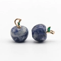 Natural sodalite stone apple pendant with gold stem and green enamel leaf detail - Sodalite/Blue Spot Stone 1PC