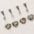 Natural spotted marble heart pendant with silver cupid arrow clasp for couples - Dalmatian Jasper (With Leather Cord)