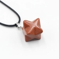 Pendentif hexagramme en pierre de soleil brune avec cordon en cire noir brillant - Pierre de Sable d'Or (Synthétique)