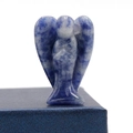 Hand-carved blue sodalite angel figurine with natural white marble texture accents - Blue Spot Jasper