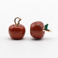 Red jasper apple pendant with gold metal stem and green enamel leaf detail - Red Jasper 1Pc