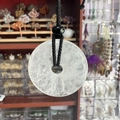 Handcrafted clear white crystal donut pendant with black braided rope and ice crack texture - White Crystal
