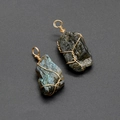 Handmade wire-wrapped natural labradorite stone pendants with blue and green flash - Labradorite