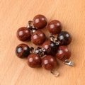 Polished 14mm natural red and black stone ball pendants with silver clips, 9 pieces set - Mahogany Obsidian