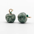 Green natural stone apple pendants with gold metal leaves for jewelry making - Qinghai Jade 1Pc