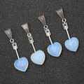 White synthetic opal heart and arrow pendant with vintage silver alloy finish for DIY - Synthetic Opal (With Leather Cord)